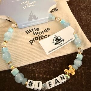 Disney #1 Fan Stretch Blue Bead Bracelet Gold Mickey Charm Little Words